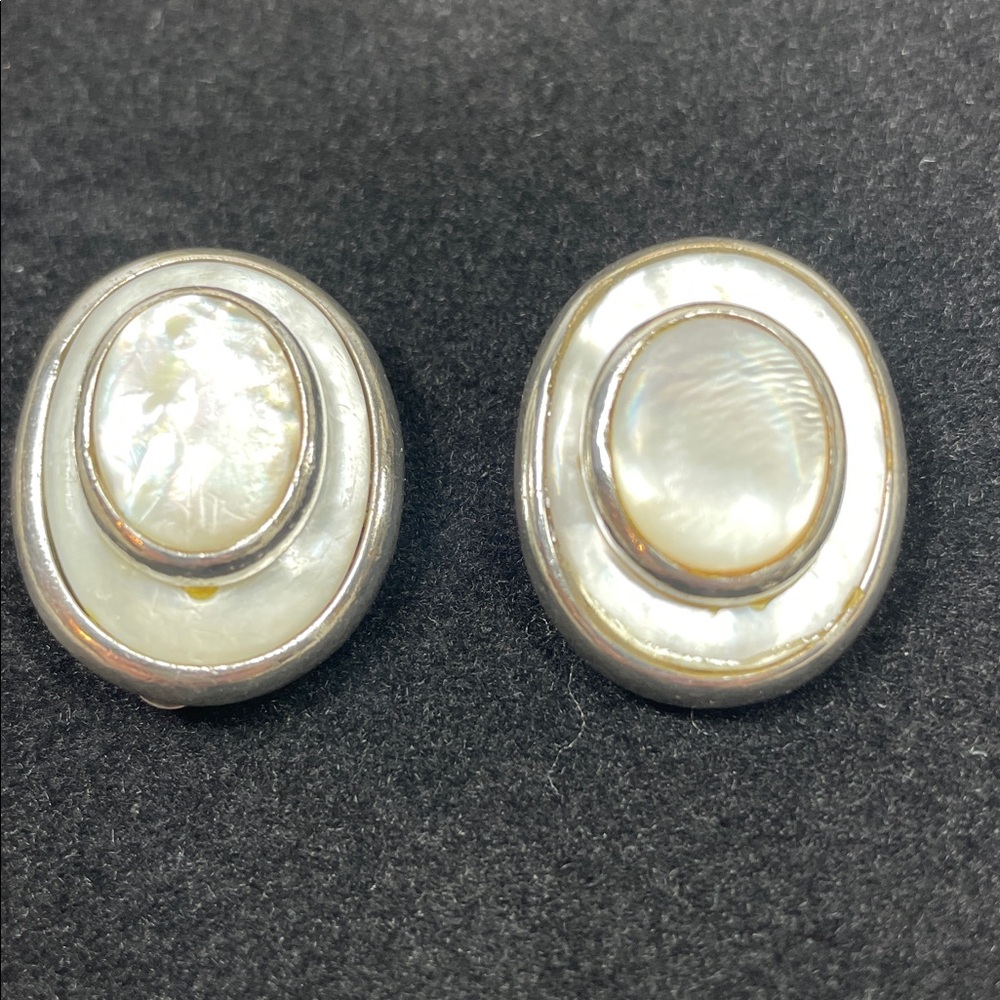 Dominique Aurientis Paris Clip On Earrings, 925 Sterling Silver MOP